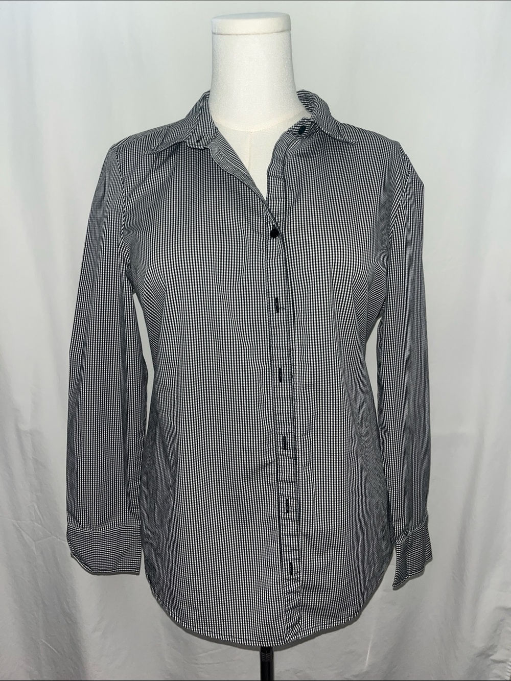George Black and White Micro-Check Button-Up Shirt